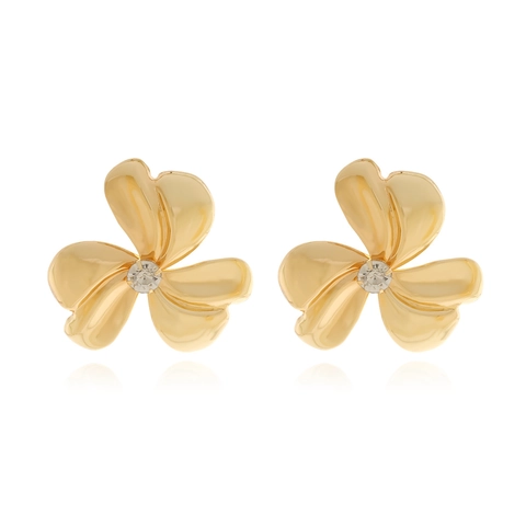 Bloemen Oorknopjes Legering Metaal Drie Bloemblaadjes Met Zirkonia Elegant Statement Voor Dames