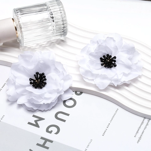 Boucles D'oreilles Fleurs En Tissu Superposé Avec Cristal Fait Main Surdimensionné Bijoux Mode Bohème Earring Post