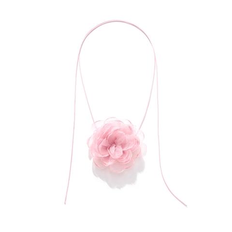 Handmade 3D Layered Organza Flower Choker Necklace Long Adjustable Fabric Cord Sweet Romantic Floral Jewelry For Women