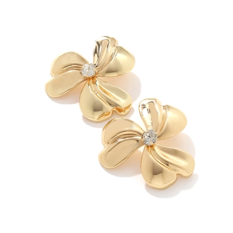 Bloemen Oorknopjes Legering Metaal Drie Bloemblaadjes Met Zirkonia Elegant Statement Voor Dames