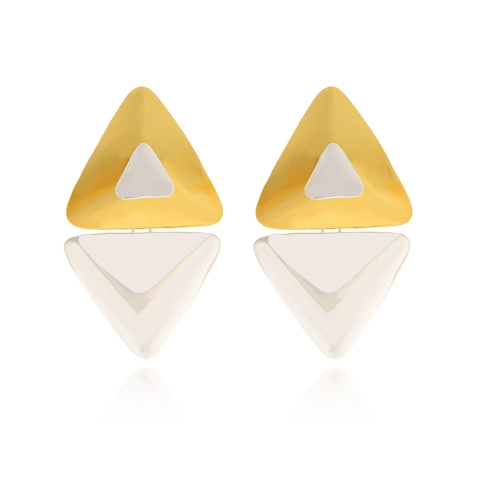 Orecchini A Triangolo Geometrico Bicolore Gioielli In Metallo Moderno Con Perno In Acciaio Inossidabile Per Donne