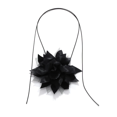 Handgefertigte Große Stoffblumen Choker Halskette Mit Netzblütenblättern Verstellbare Lange Kordel Gothic Schmuck Für Damen