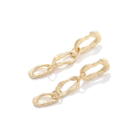 Vintage Gold Hammered Texture Alloy Dangle Earrings Long Irregular Interlocking Geometric Multi Layer Drop Earrings For Women