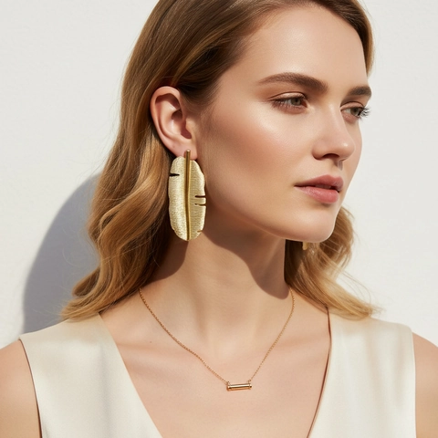 Banana Leaf Dangle Earrings Vintage Exaggerated Textured Alloy Jewelry With Stainless Steel Earring Post For Women Gold