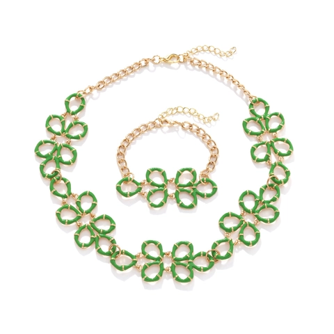 Collana E Bracciale Con Fiori In Smalto Verde Catena Per Clavicola In Lega Dorata Gioielli Di Moda Eleganti Per Donne