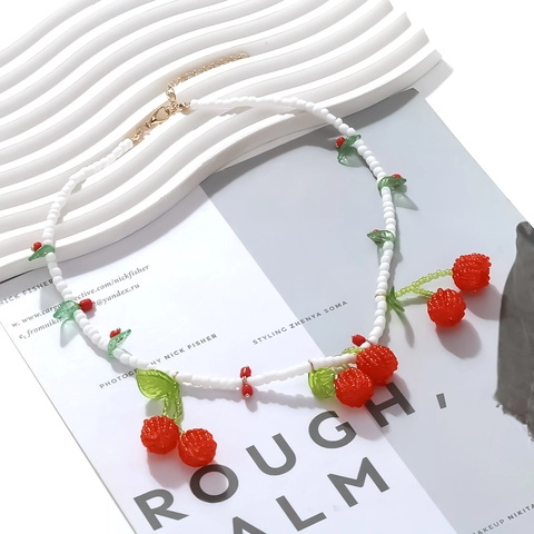 Collana Di Perline Frutta Dolce Con Ciondoli Ciliegia In Resina E Catena Estensione In Lega Gioielli Estate Donna