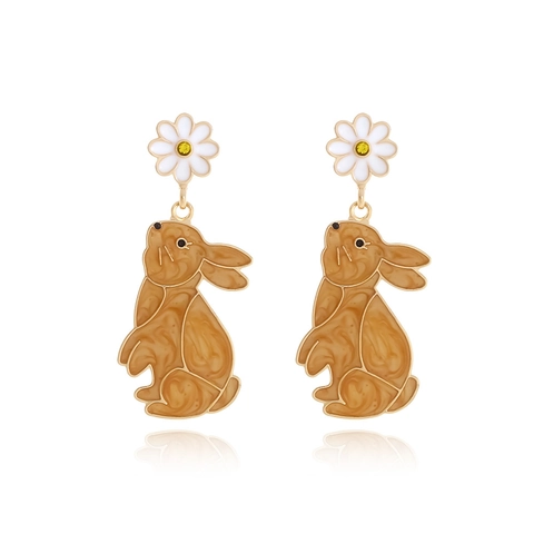 Emaille Hase Ohrhänger Mit Weißer Gänseblümchen Blume Zinklegierung Schmuck Für Frauen Mädchen Süßer Tierstil