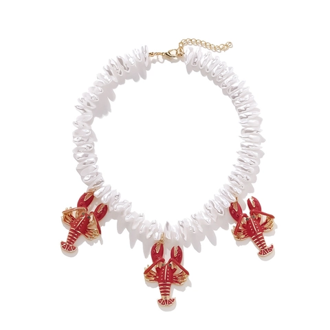 Collana Imitazione Künstliche Perle Barocche Con Ciondoli Aragosta Smalto Rosso Lega Strass Gioielli Da Vacanza Per Donne