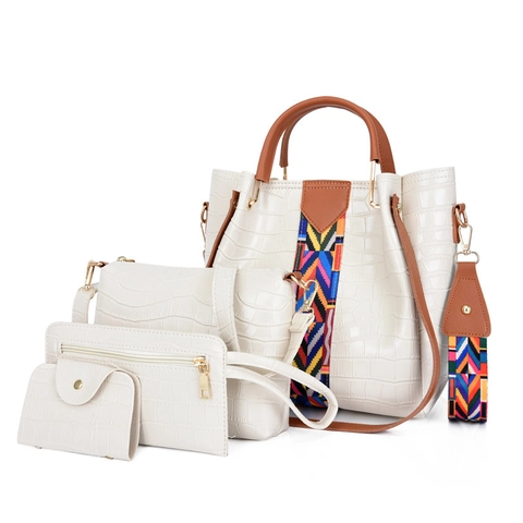 Sac À Main Fourre-Tout En Cuir PU À Motif Crocodile Sac Bandoulière Et Pochette Avec Bandoulière Tissée Géométrique