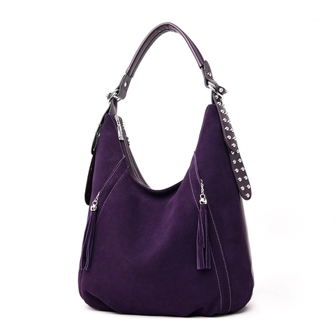 Sac À Main Hobo Grande Capacité Pour Femmes Texture Suède Mate Avec Franges Et Rivets Argentés Style Bohème Vintage