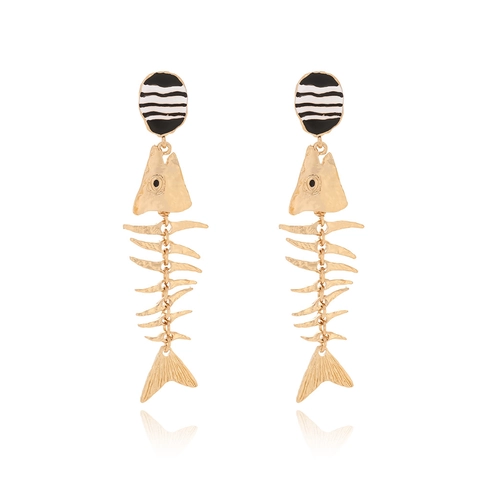 Fishbone Dangle Earrings With Stainless Steel Earring Post Alloy Striped Enamel Vintage Ocean Style Jewelry For Women