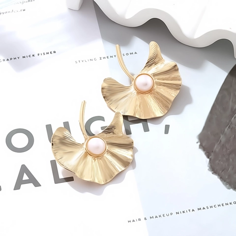 Pendientes De Gota De Hoja De Ginkgo Retro Aleación Joyería Declaración Con Perla Artificial De Imitación Blanca Mujer Naturaleza