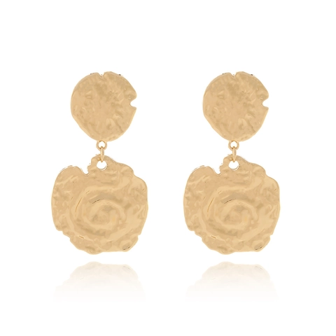 Retro Gold Hammered Texture Irregular Round Geometric Zinc Alloy Drop Dangle Earrings For Women Long Vintage Coin Jewelry