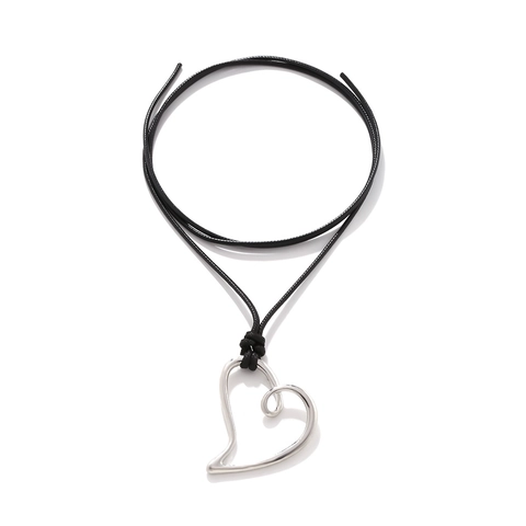 Hart Hanger Ketting Zinklegering Asymmetrisch Ontwerp Met Verstelbaar Zwart Wastouw Voor Dames Minimalistisch Creatief