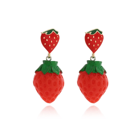 Erdbeer-Ohrhänger Realistische Frucht 3D Süß Niedlich Harz Zinklegierung Emaille Schmuck Für Damen
