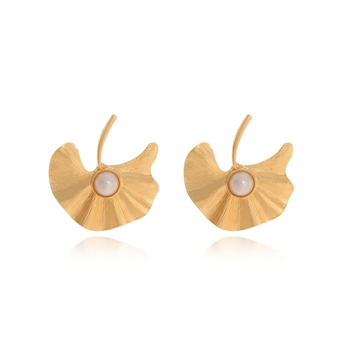 Pendientes De Gota De Hoja De Ginkgo Retro Aleación Joyería Declaración Con Perla Artificial De Imitación Blanca Mujer Naturaleza