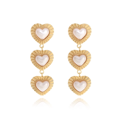 Orecchini A Pendente Vintage A Cuore Con Perla Artificial Finta Bordo Ondulato Dorato Perno In Acciaio Inossidabile Stile Palazzo Francese