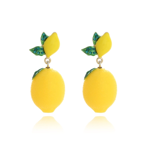 Lemon Fruit Pendant Earrings With Alloy Resin Rhinestone And Stainless Steel Earring Post Summer Fresh Style Women