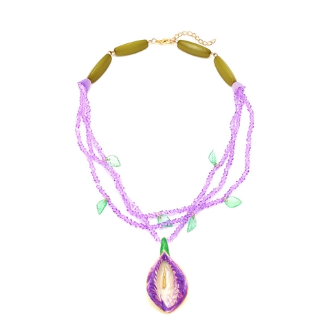 Multilayer Crystal Beaded Necklace Calla Lily Flower Pendant Resin Leaf Accents Handmade Boho Jewelry For Women