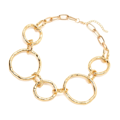 Collar De Cadena Gruesa Círculo De Metal Martillado Irregular Aleación Hierro Oro Joyería Declaración Retro Mujer