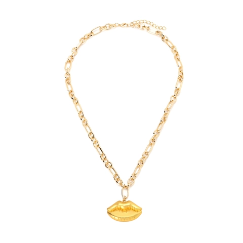 Retro Gold Legierung Lippen Anhänger Halskette Vintage Figaro Kette Klobige Statement Schlüsselbein Choker Für Damen