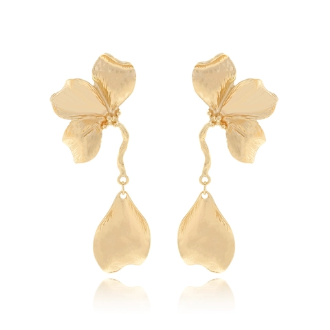 Florale Hängeohrringe Retro 3D Blume Blatt Legierung Tropfenohrringe Texturiertes Metall Gold Silber Plattiert Schmuck Für Frauen