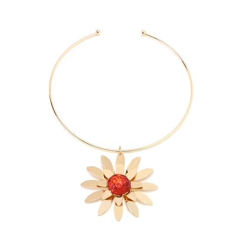 Collana Choker Con Ciondolo A Fiore Tridimensionale Esagerata Lega Lucida Girasole Dorato Perlina In Resina Per Le Donne