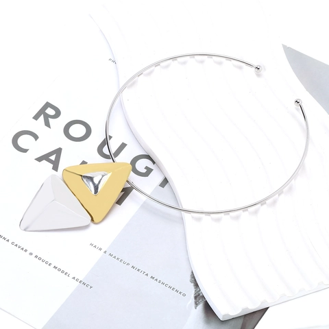 Collana Girocollo Con Pendente Geometrico A Triangolo Lega Di Zinco Bicolore Filo Metallico Gioielli Minimalisti Donna
