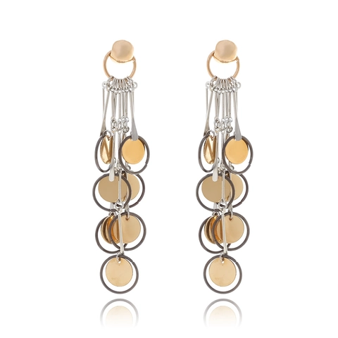 Vintage Long Tassel Dangle Earrings Geometric Multi Layer Metal Disc Zinc Alloy Stainless Steel Earring Post For Women