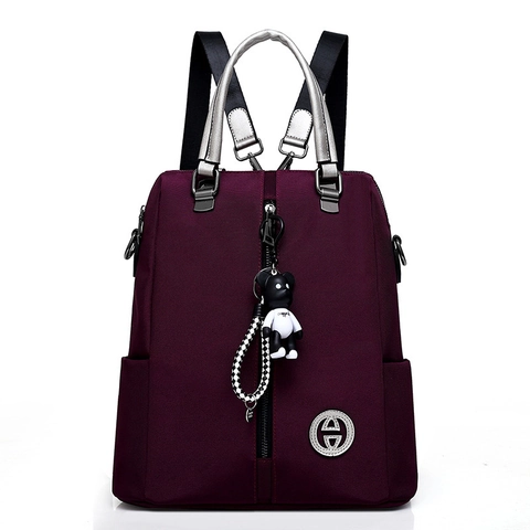 Women Fashion Oxford Cloth Waterproof Backpack Minimalist Casual Large Capacity Handbag With Bear Charm For Daily Travel School