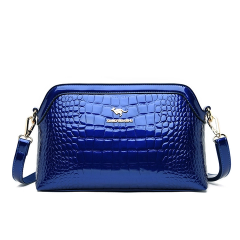 Bolso De Hombro Mujer Patrón Cocodrilo Cuero Charol Bolso Bandoulière Logo Oro Cuero PU Bolso Cuadrado Elegante