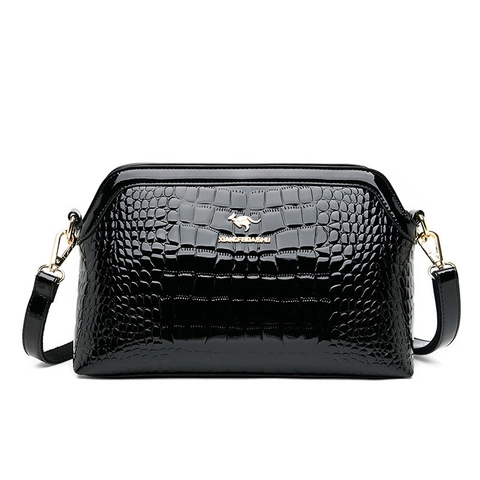 Bolso De Hombro Mujer Patrón Cocodrilo Cuero Charol Bolso Bandoulière Logo Oro Cuero PU Bolso Cuadrado Elegante