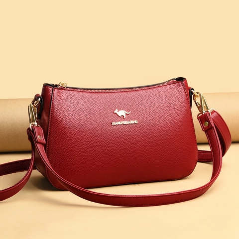 Fashion Women Shoulder Crossbody Bag PU Leather Lychee Texture Soft Handbag Gold Hardware Adjustable Strap Elegant Daily