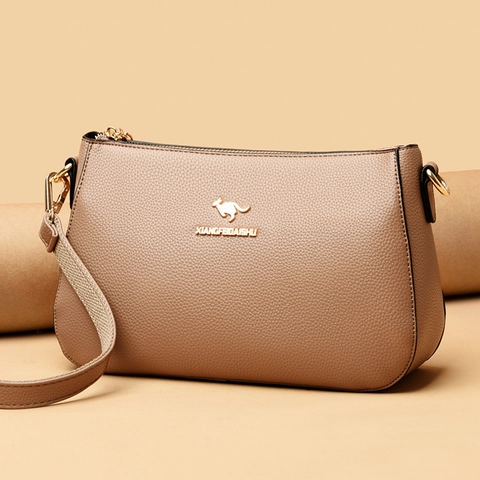 Fashion Women Shoulder Crossbody Bag PU Leather Lychee Texture Soft Handbag Gold Hardware Adjustable Strap Elegant Daily