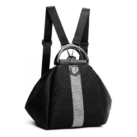 Dames Mode Geweven PU-Leren Rugzak Strass Multifunctionele Handtas Met Metalen Handvat Reizen Grote Capaciteit Schoudertas