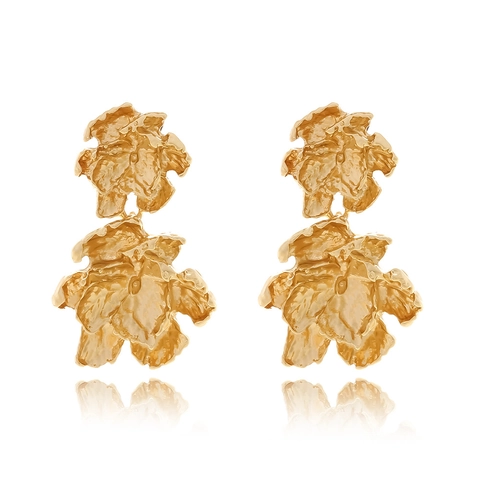Pendientes Colgantes De Pétalos Flor Aleación De Zinc Con Poste De Acero Inoxidable Textura Arrugada Irregular Vintage Para Mujeres