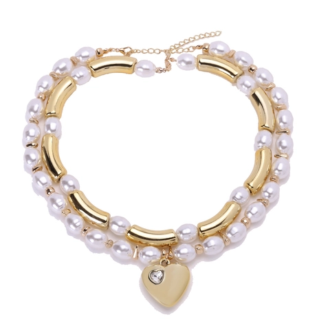 Lagenhalskette Imitationsperlen Herzanhänger Legierung Gebogenes Rohr Eleganter Barockstil Schmuck Für Damen