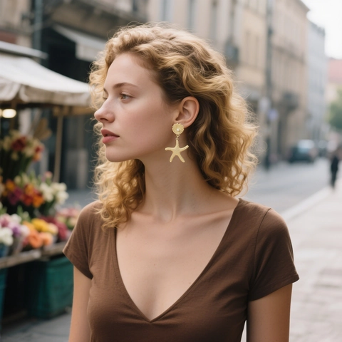 Starfish Seashell Drop Earrings Gold Plated Alloy Faux Artificial Pearl Beach Vacation Marine Jewelry With Stainless Steel Earring Post