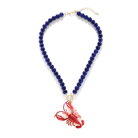 Collar De Cuentas Hecho A Mano De Moda Con Colgante De Langosta Roja Aleación De Zinc Esmalte Estilo Animal Marino Para Mujer