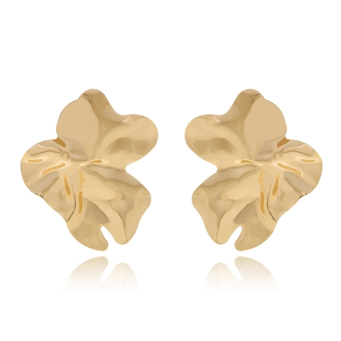 Exaggerated Irregular Metal Flower Leaf Stud Earrings Retro Alloy Textured 3D Petal Jewelry For Women Fashion