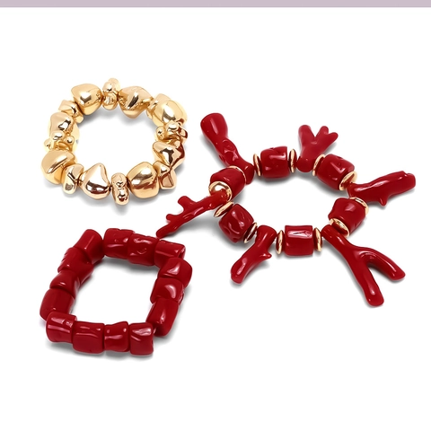 Harz Korallenzweig Perlenarmband Gold Unregelmäßig CCB Rot Resort Urlaub Strand Schmuck Für Männer