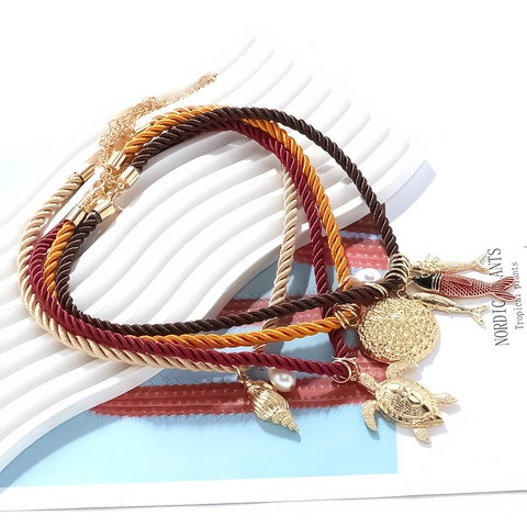Ozean Thema Anhänger Halsketten Legierung Emaille Fisch Schildkröte Muschel Charms Geflochtene Kordel Strand Damen