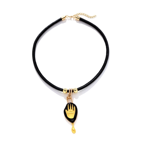 Hamsa Hand Anhänger Halskette Vintage PU Leder Kordel Choker Gold Zinklegierung Schmuck Für Damen