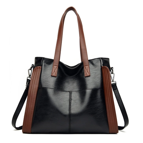 Bolso Tote Grande Para Mujer Cuero PU Bloques De Color Estilo Callejero Minimalista Multibolsillos Bolso De Hombro