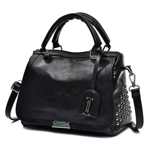 Retro Boston Tasche Für Damen PU Leder Umhängetasche Handtasche Mit Nietendekor Top Griff Mode Elegant Für Frauen