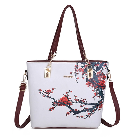 Juego De Bolsos De Cuir PU Con Estampado Floral Bolso De Hombro Boston Cartera Neceser Llavero Gran Capacidad Herrajes Dorados Elegante