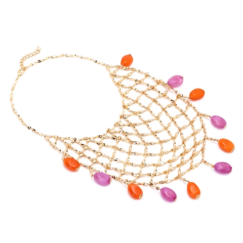 Collana A Rete Bohémien Con Lega E Perle In Resina Colorate Gioielli Vintage Intrecciati A Mano Per Donna