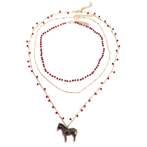 Collana A Strati Con Ciondolo A Zebra Lega Retro Etnico Fatto A Mano Perline In Resina Gioielli Donna Oro Rosso