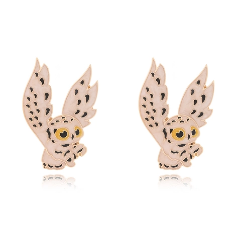 Süße Eulen Ohrstecker Emaille Legierung Tier Tropföl Schmuck Für Frauen Mädchen Neuheit Cartoon Stil Goldton