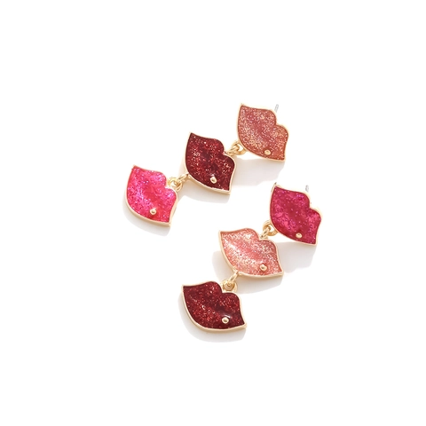 Mode Lip Hangende Oorbellen Zinklegering Glitter Hars Drie Lagen Rood Roze Sexy Oorbellen Voor Dames Nieuwigheid